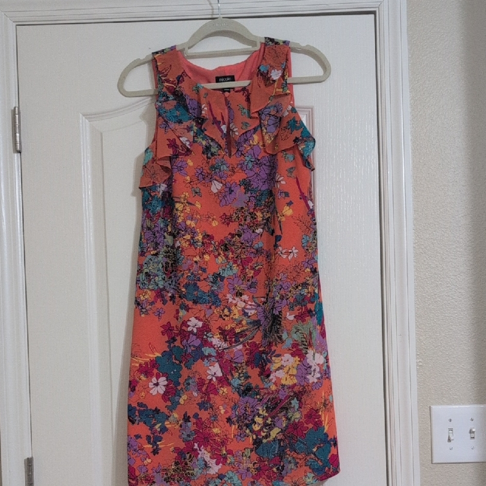 Nicole Miller Vibrant Floral Midi Dress - Orange and Multicolor